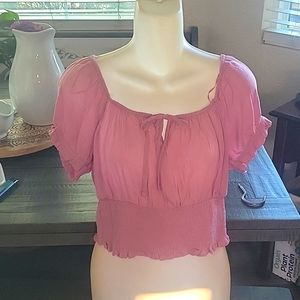 NWT Mauve off the shoulder puff sleeve crop top  by Pink Rose Sz Med
